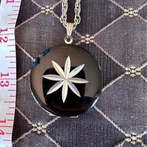 Napier Black Locket with Silver Design and Silver Chain Necklace 24”